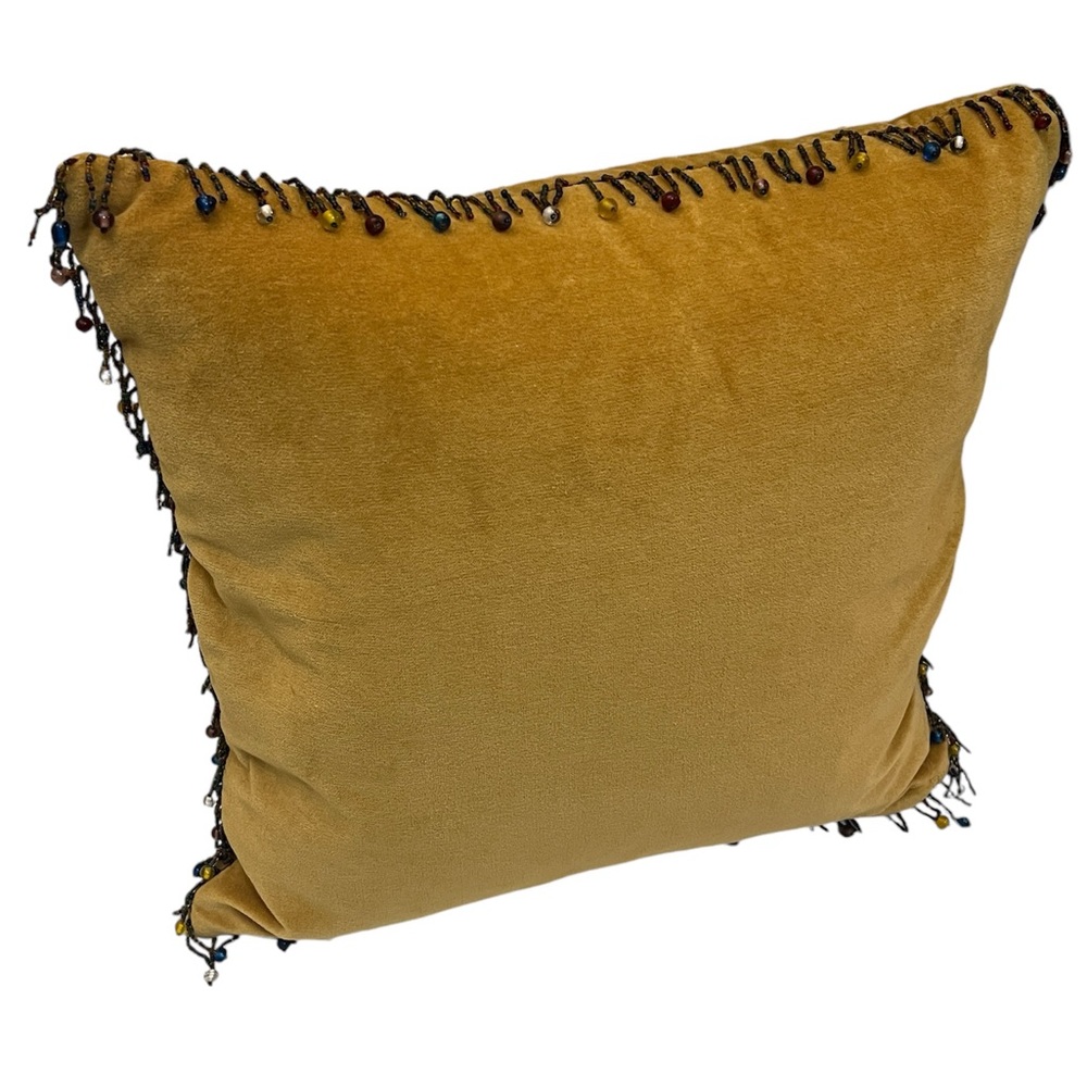 Faux Velvet Beaded Accent Pillow Gold 18 x 18